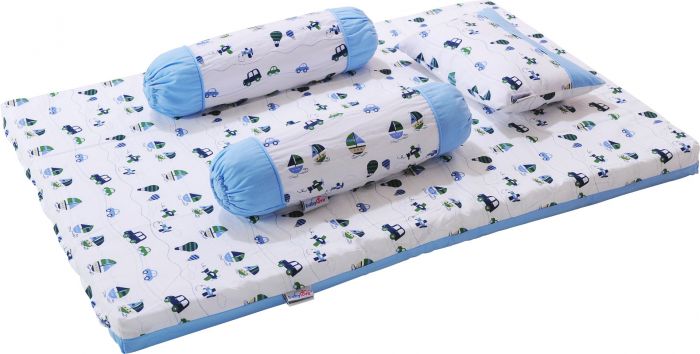 Baby Love 4 in 1 Mattress Set with Pillow Bolster Captain Blue Model 2980