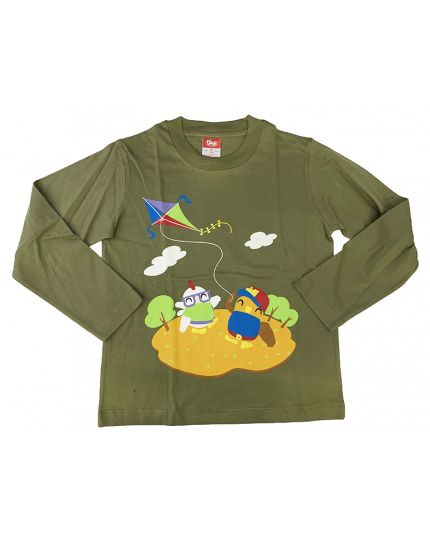 Didi &amp; Friends Kids Unisex Round Neck Long Sleeve T with Front Printed Design T-shirt - Green 78-1-002-0017-27
