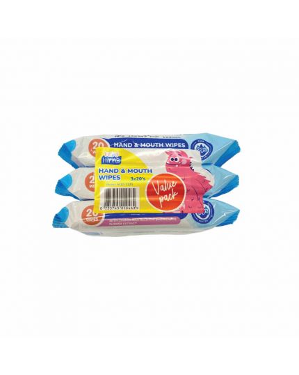 Baby Hippo Hand & Mouth Wipes 3X20s