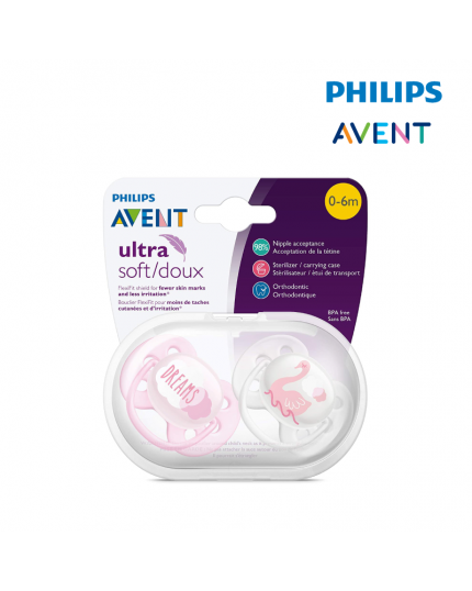 Philips Avent Ultra Soft Pacifier 0-6Months (Pink and White) - Girl (33322202)
