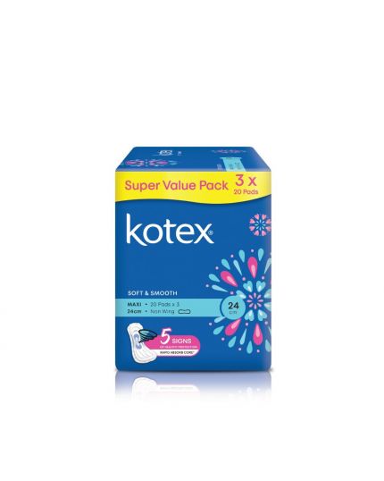 Kotex Soft &amp; Smooth Maxi Non Wing (30&#039;s x 2 Packs / 20&#039;s x 3 Packs)
