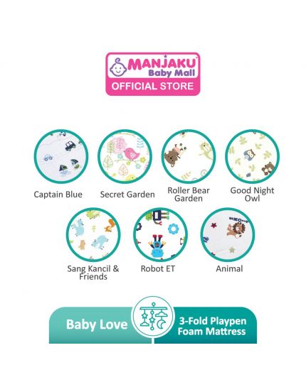 Baby Love Premium 3-Fold Playpen Foam Mattress - Animals Star (Model: 2973)