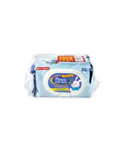 Pureen Baby Wipes - Blue (2 x 80&#039;s) Alcohol Free Paraben Free