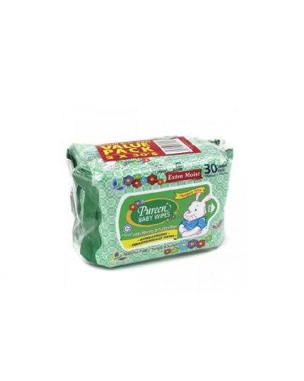 Pureen Baby Wipes - Green (2 x 30&#039;s) Alcohol Free Paraben Free