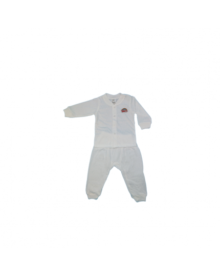 Tenderly Long Sleeve Front Opening &amp; Long Pant With Diaper Cut Suits (91423103623) -White