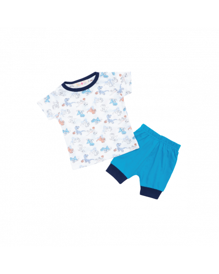Baby Hippo Unisex Basic Collection Toddler Suit Set - White/Blue (HTS0122-19001)