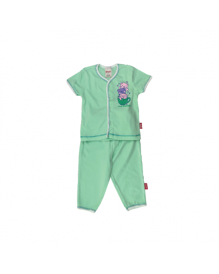 Bebe Front Opening Short Sleeve Tee With Long Pants - Green (CBN2130202)