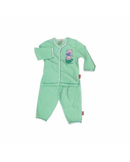 Bebe Front Opening Long Sleeve Tee With Long Pants - Green (CBN2130203)
