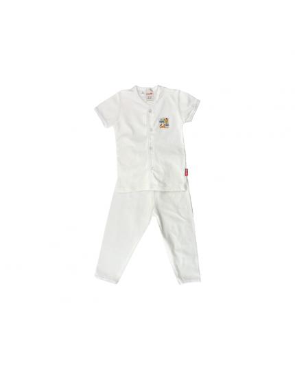 Bebe Front Opening Short Sleeve Tee With Long Pants - White (CBN2233303)