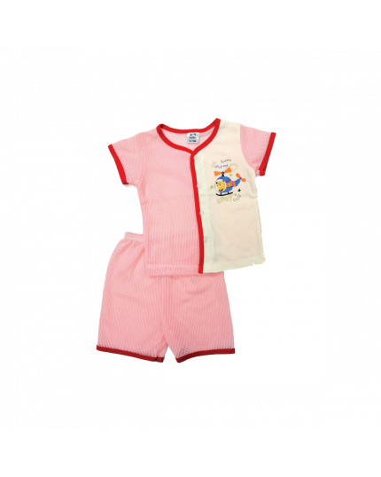 Cuddles Baby Eyelet With Single Jersey Suit Set (BSW988-PNK) - Pink-12 - 18 Months