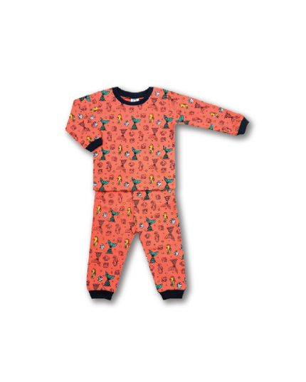 Cuddles Baby Girl Full Print Long Sleeve Long Pant Pyjamas Suit Set (PGW002) - Coral-12-18M