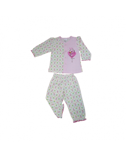 Tenderly Long Sleeve Tee Front Opening &amp; Long Pant With Diaper Suits (91423103570) - Pink