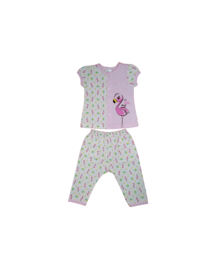 Tenderly Short Sleeve Tee Front Opening &amp; Long Pant With Diaper Suits (91423203569) - Pink