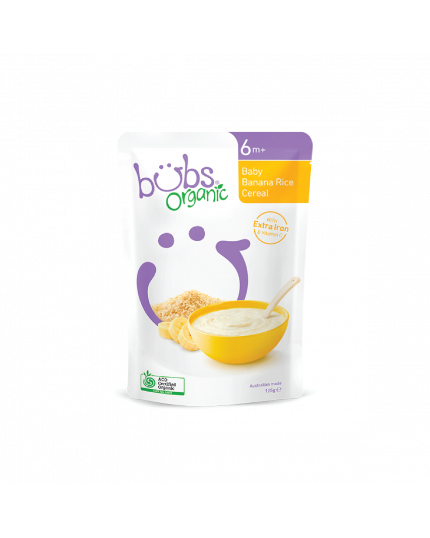 Bubs Organic Baby Banana Rice Cereal 125g With Extra Iron And Vitamin C