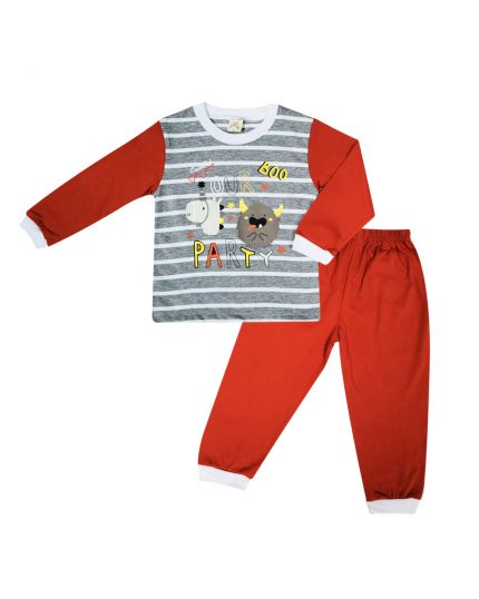 Cuddles Unisex Toddler Fashion Pyjamas Suit Set  (BSW1007) - Grey/Red