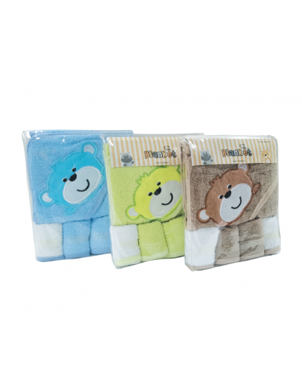 Cuddles Baby Towel Blanket With 4 Pcs Face Towel-Green
