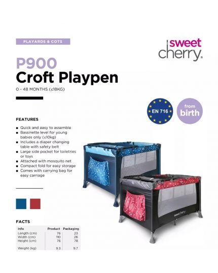 Sweet Cherry Croft Playpen (Model: P900) - Blue