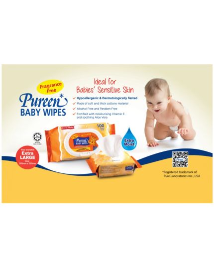 Pureen Baby Wipes - Fragrance Free Alcohol Free Paraben Free (2 x 100's)