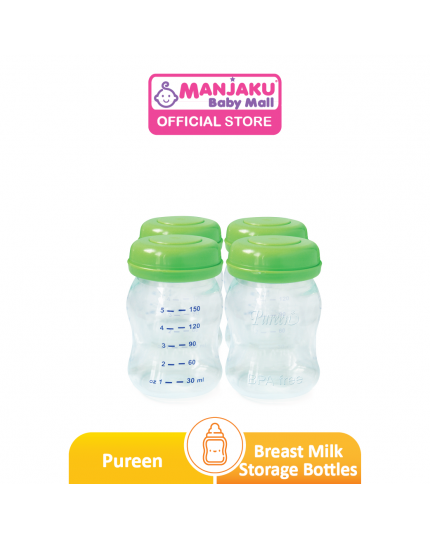 Pureen Wide Neck Milk Storage Bottles - 4 x 5oz / 150ml- Assorted Colors
