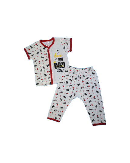 Tenderly Short Sleeve Tee Front Opening &amp; Long Pant With Diaper  Suits (91423203394) - White