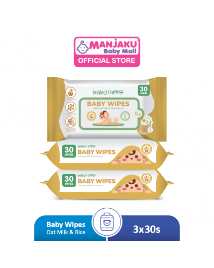 Baby Hippo Baby Wipes Milk - 3x30s