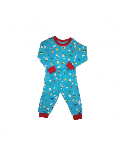 Supersun Unisex Printing L/S Pyjamas Suit Set (PJM-117B) - Blue