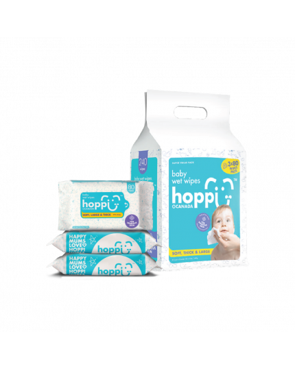 Hoppi 3-In-1 Bundle Pack Baby Wet Wipes (80 sheet x 3)