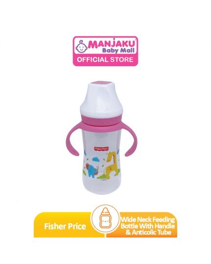 Fisher Price PP Wide Neck Feeding Bottle With Handle & Anticolic Tube (12oz) - Assorted Color