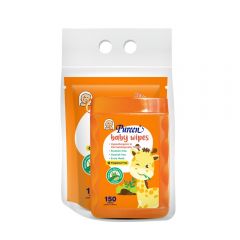 Pureen Baby Wipes 150s Jar + 150s Refill - Orange (Fragrance Free)