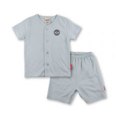 Bebe Front Opening Short Sleeve Tee with Bottom Pants (CBN23S074 - G) - Blue