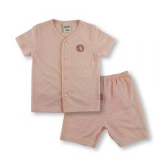 Bebe Front Opening Short Sleeve Tee with Bottom Pants (CBN23S074 - G) - Pink