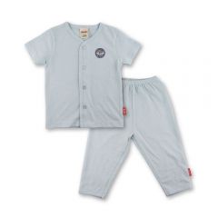 Bebe Front Opening Short Sleeve Tee with Long Pants (CBN23S075-G) - Blue