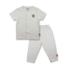 Bebe Front Opening Short Sleeve Tee with Long Pants (CBN23S005 - B) - Off White