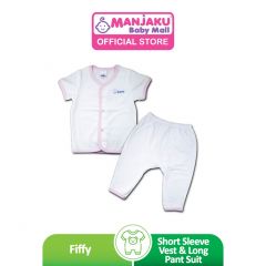 Fiffy Unisex Basic Wear Short Sleeve Vest with Long Pant Suit - Pink (65349)