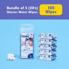 Hoppi Glacier Water Wipes 20's x 5packs
