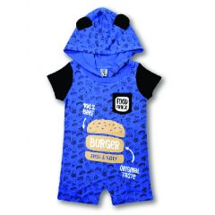 Cuddles Full Print Fashion Baby Romper With Hood (RPW292) - Blue